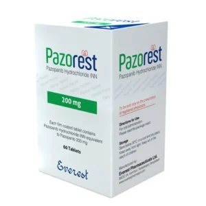 Pazorest 200 mg Pazopanib hydrochloride box image Pazopanib Hydrochloride (Pazorest) 200 mg Tablets
